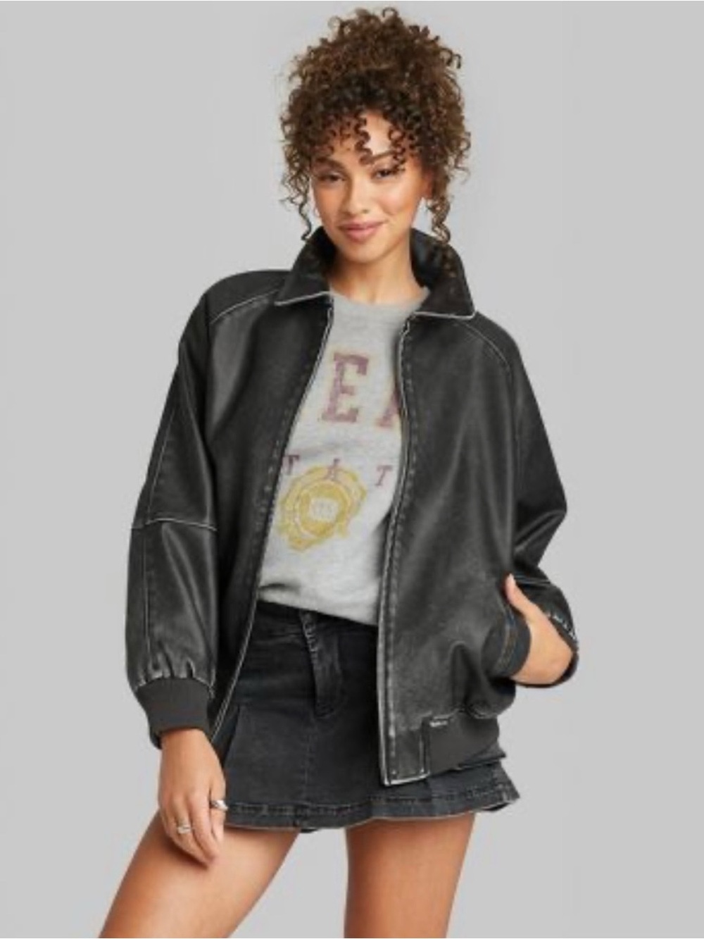 Wild Fable Black Faux Leather Zip-Front Jacket